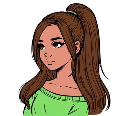 realistic girl with a high ponytail