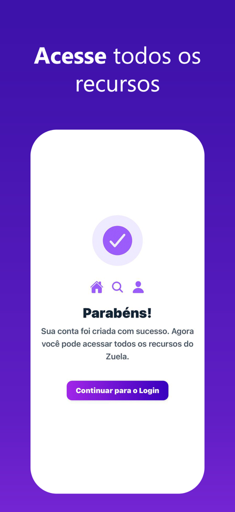Zuela Imoveis - Success screen for Zuela Imoveis account registration