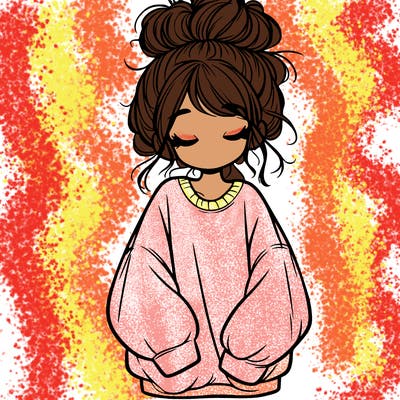 girl with baggy sweatshirt and messy bun