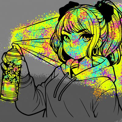 a realistic girl spray painting