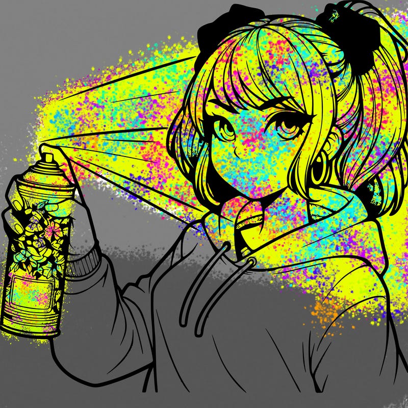 a realistic girl spray painting