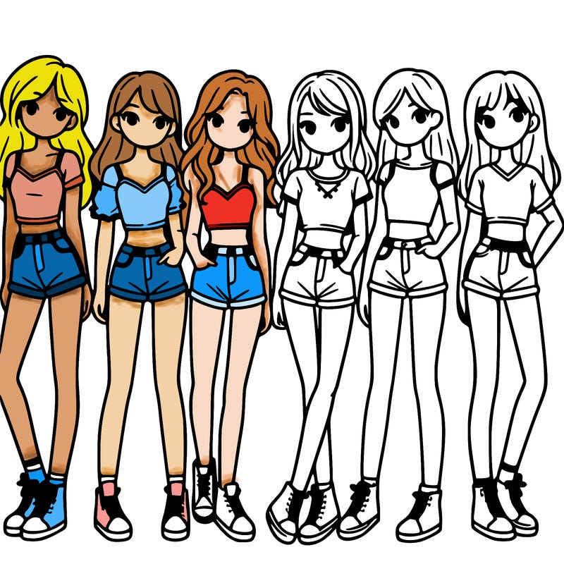 a group of girls wearing crop tops and shorts