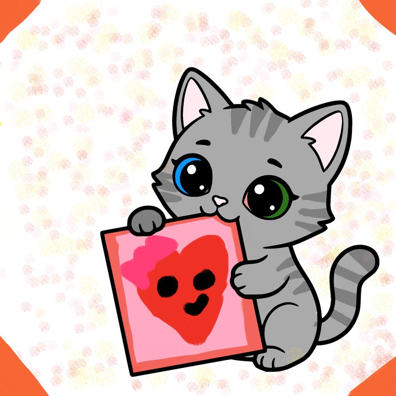 a small cat with a blank sheet of paper in its hand. the cat is sooooooo cute!