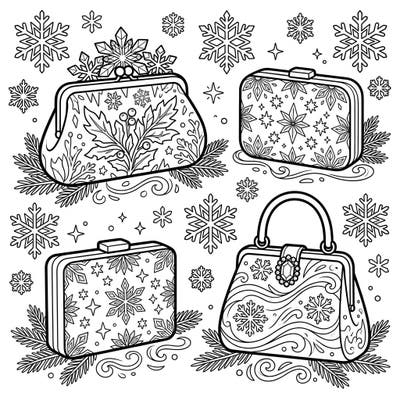 Get ready for a chic winter coloring adventure with these delightful evening bags, beautifully adorned with festive snowflakes and icy patterns. Perfect for kids, this page offers a fun way to explore creativity and enjoy the magic of the season.