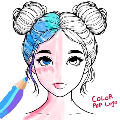 realistic girl with two buns on top of her head