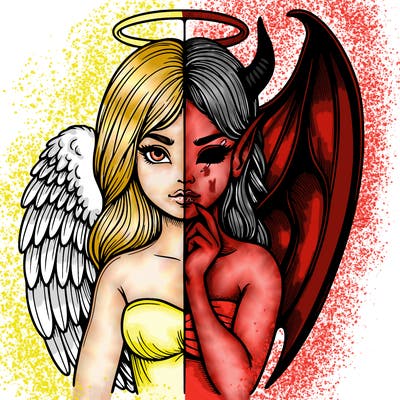 realistic angel half demon