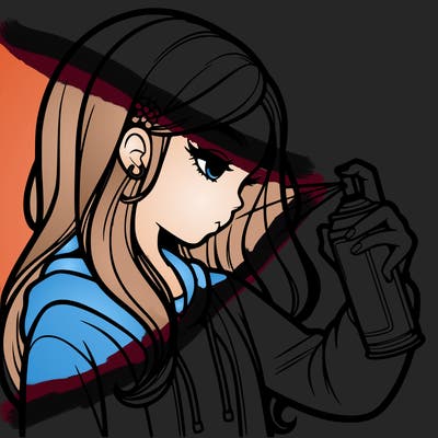 a realistic girl spray painting