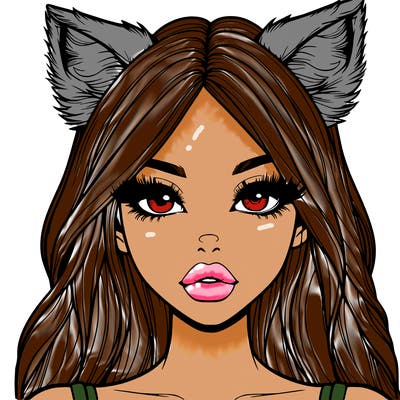 realistic girl with fox ears and realistic lips