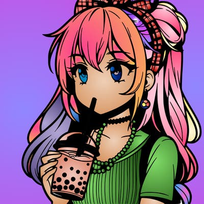 manga girl drink boba