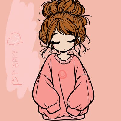 girl with baggy sweatshirt and messy bun