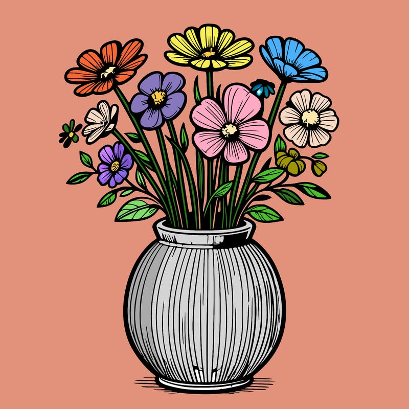 a vase with realistic flowers