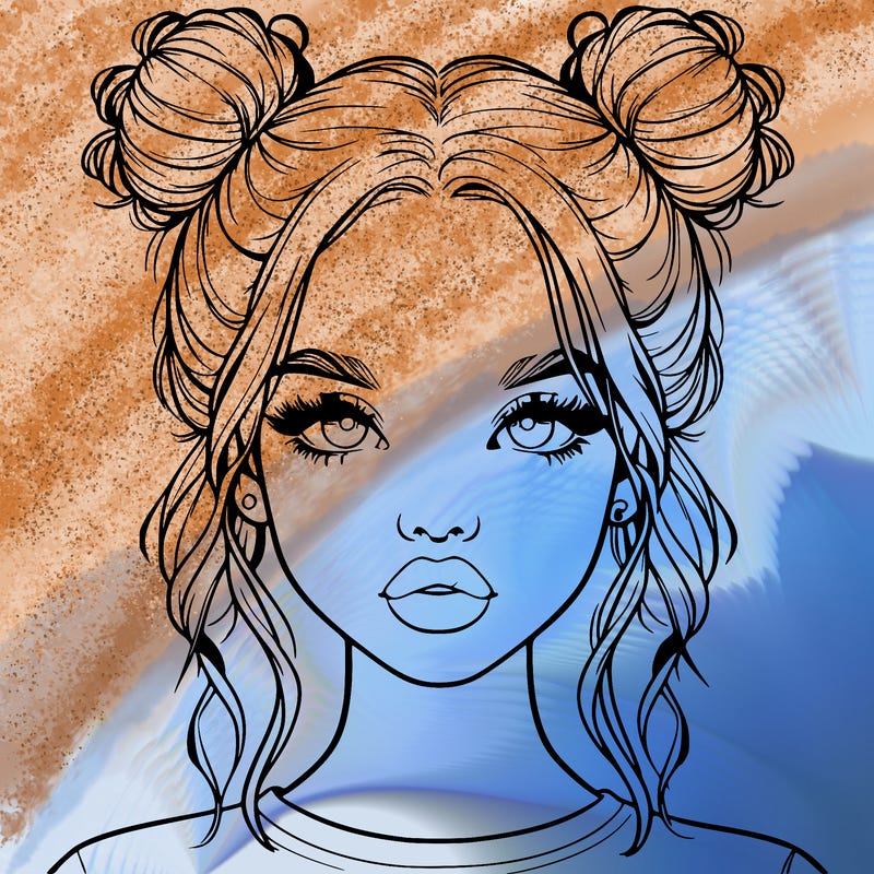 realistic girl with two buns in hair and lips