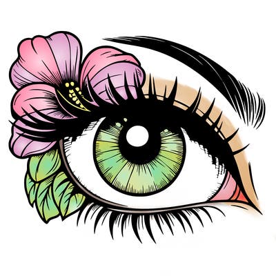 realistic eye with flower