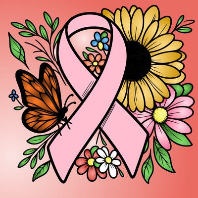 cancer awareness symbol with flowers and butterflies