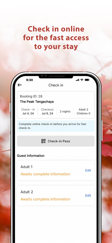 Okini Home - Online check-in interface for a Japan vacation rental on the Okini Home mobile app
