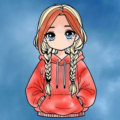 a realistic girl with a oversized hoodie and she has braids