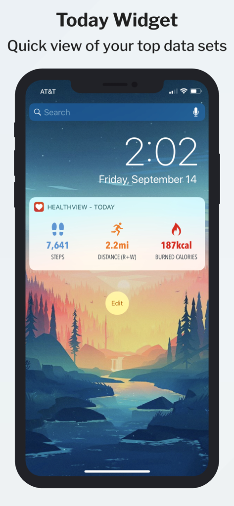 HealthView - HealthView Today Widget on an iPhone showing daily steps distance and burned calories