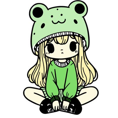 a girl wearing a frog hat and some frog socks