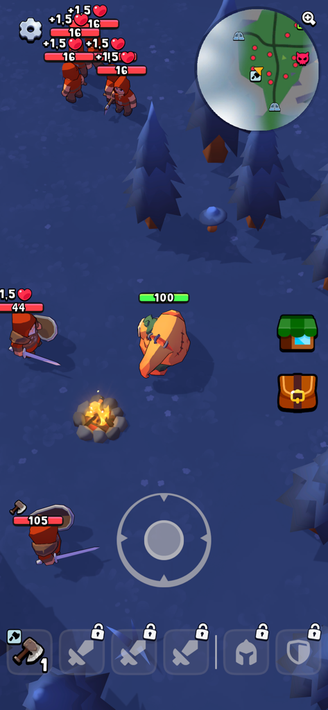 Butcher hero: hook'n'chew RPG - Jugabilidad de arriba hacia abajo de Butcher hero hook and chew RPG mostrando el personaje demoníaco y los enemigos