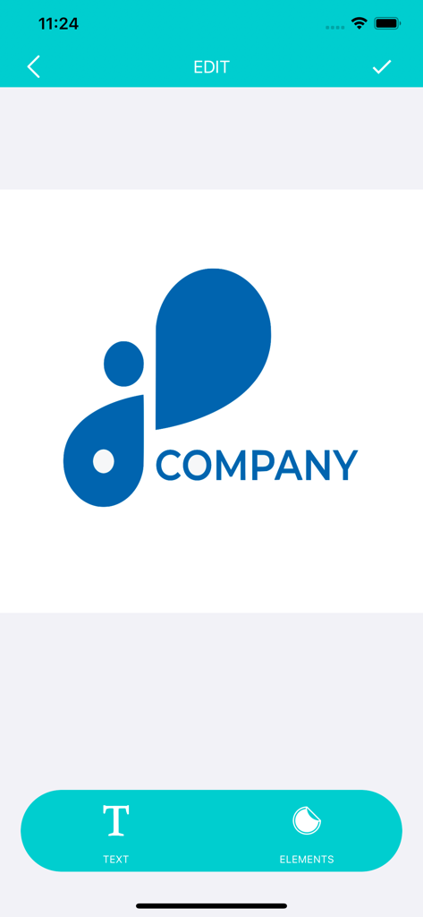 Logo Maker - Create Design - A interface de edição do aplicativo Criador de Logos com um logo de negócios abstrato azul em destaque