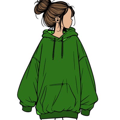 realistic girl with a oversized sweatshirt on and a bun