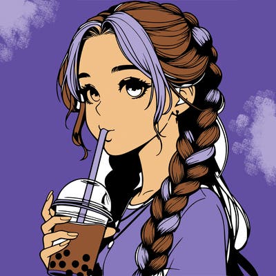 realistic girl with braided hair drinking boba