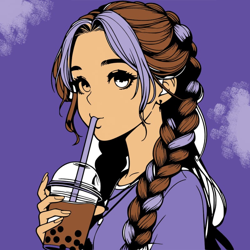 realistic girl with braided hair drinking boba