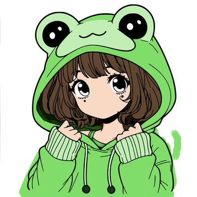 a cute teenage girl wearing a frog hoodie