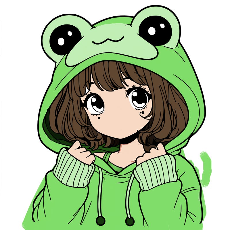 a cute teenage girl wearing a frog hoodie