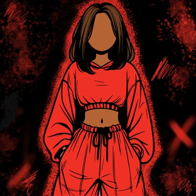 realistic girl faceless with baggy pants and a crop top