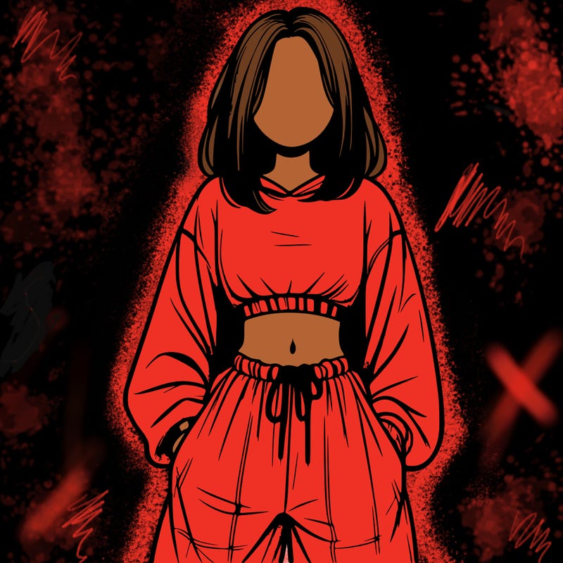 realistic girl faceless with baggy pants and a crop top