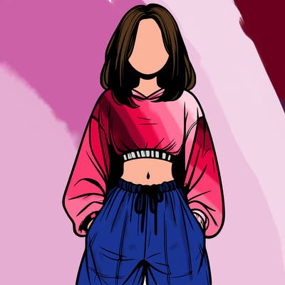 realistic girl faceless with baggy pants and a crop top