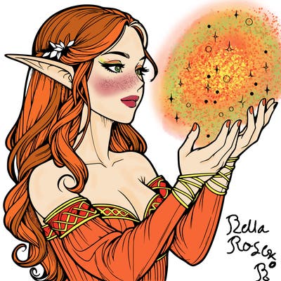 realistic elf girl doing magic