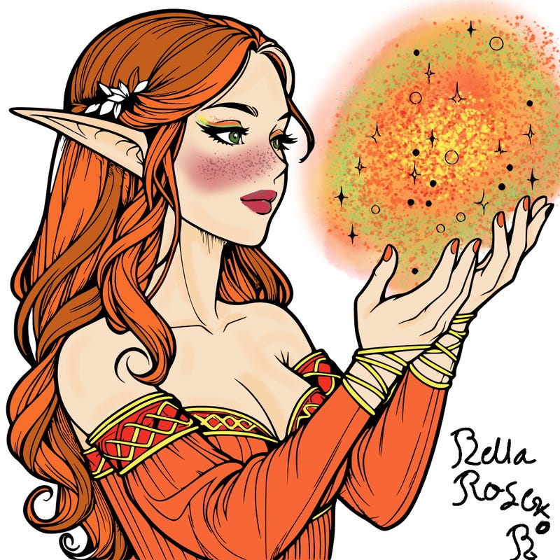 realistic elf girl doing magic