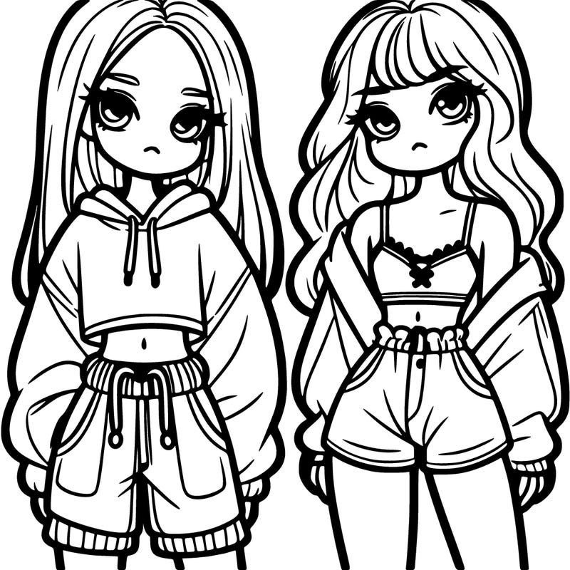 two girls one in baggy clothes the other in crop top and shorts