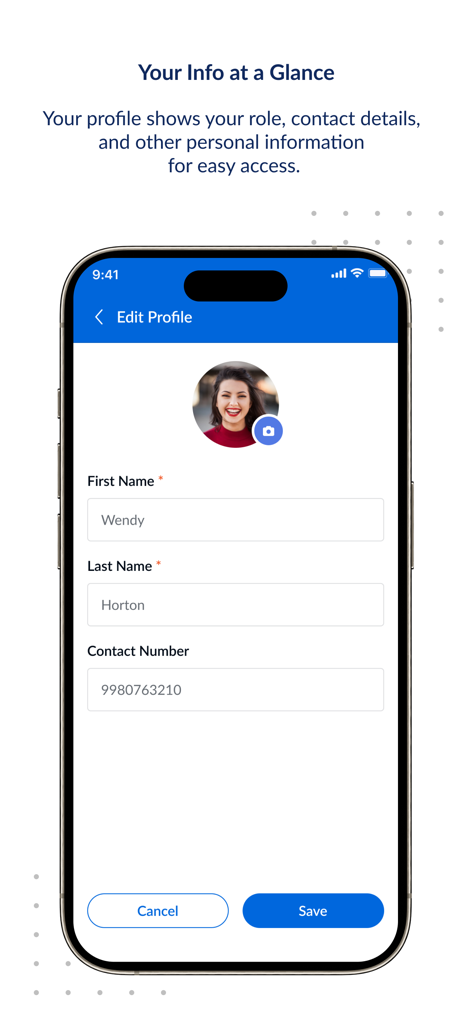 Edit profile screen in theEMPLOYEEapp mobile application