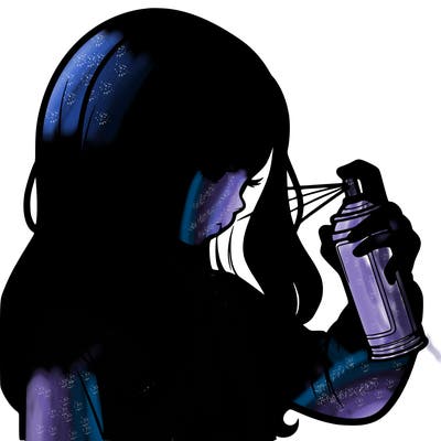 a realistic girl spray painting