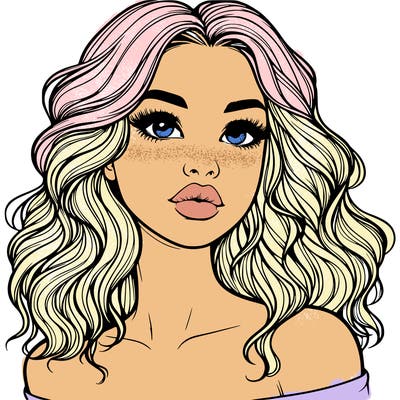 realistic girl with wavy hair and lips