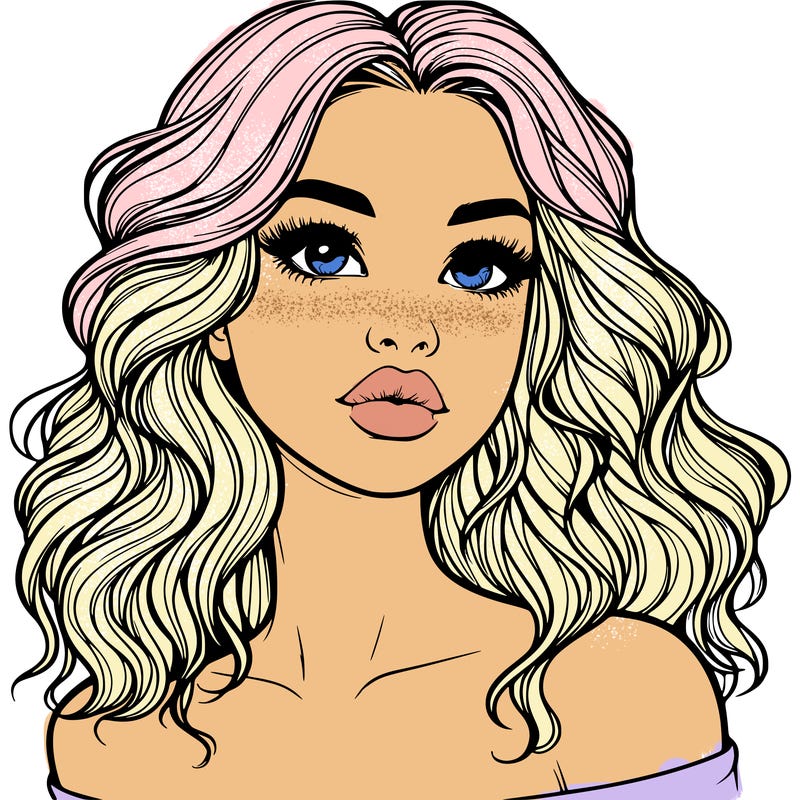 realistic girl with wavy hair and lips