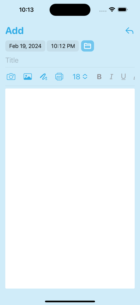 KeepNote 2 - Interface de l'application KeepNote 2 pour créer une nouvelle note dans un design bleu minimaliste