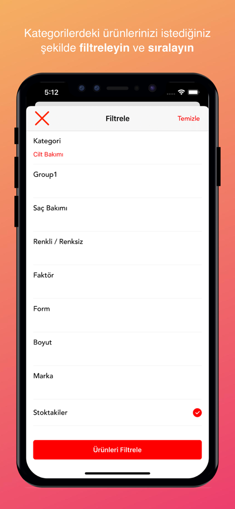 Nar Ecza - Mobile app interface of Nar Ecza showing product filter options for dermocosmetics and health supplements