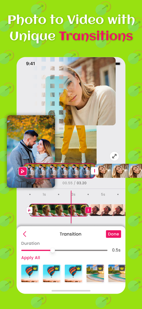 Clifie: Reels & Clip Maker App - Clifie mobile app interface for creating photo to video reels with unique transitions