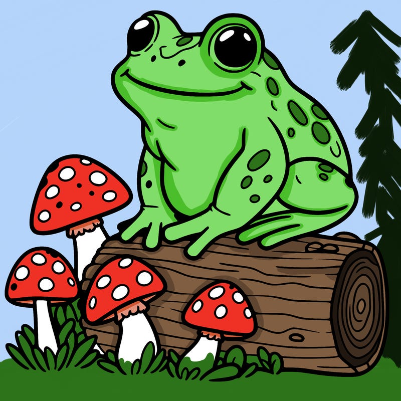 frog with mushrooms