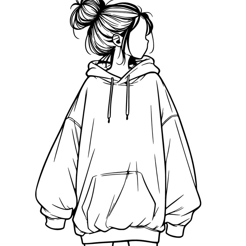 realistic girl with a oversized sweatshirt on and a bun