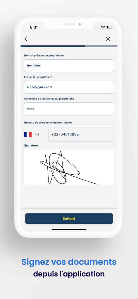EQ: Rent Receipt & Management - Landlord profile setup and digital signature screen in the Easy Quittance app