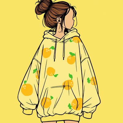 realistic girl with a oversized sweatshirt on and a bun