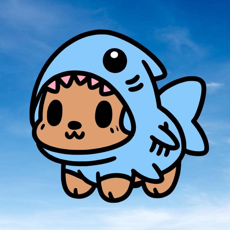 cute dog wearing a shark costume