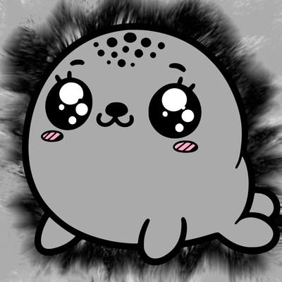 kawaii seal: with a fluffy round body and big eyes
