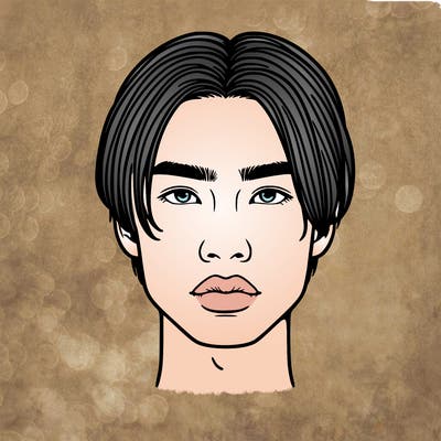 asian guy with straight parted hair and full lips