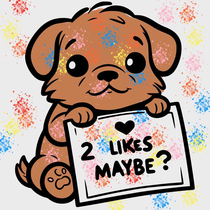 a puppy holding a sign that says 2 likes maybe?